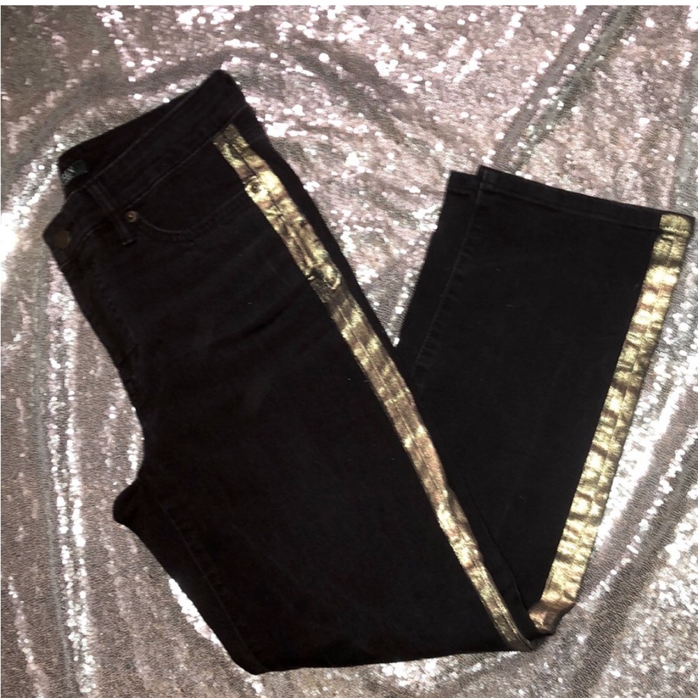 Lauren Ralph Lauren 8 gold strip black jeans 25” inseam, zip button closure, str